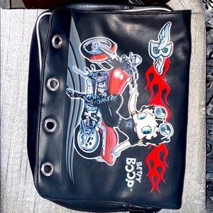 Faux leather laptop bag with adjustable strap.